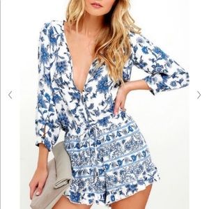 Lulu's Personal Flair Blue Floral Print Romper